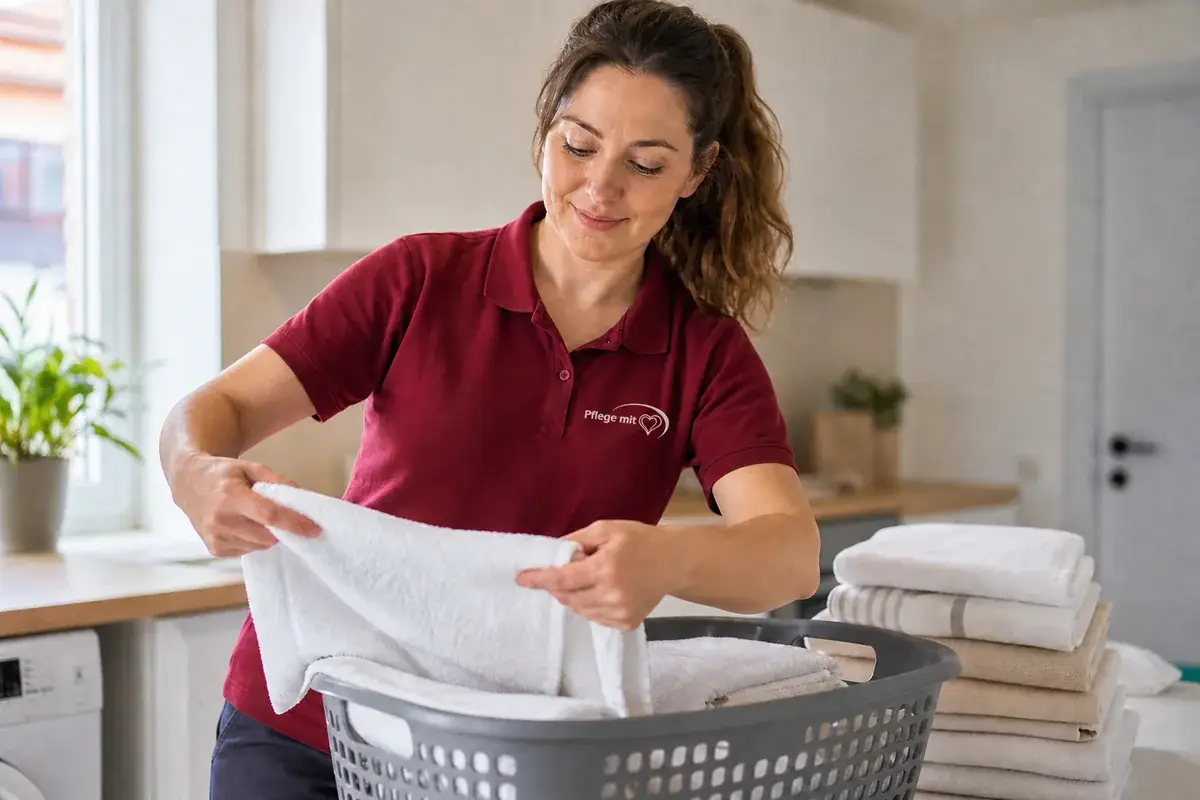 Hauswirtschaftskraft von Pflege mit Herz Leipzig bei der Wäscheorganisation